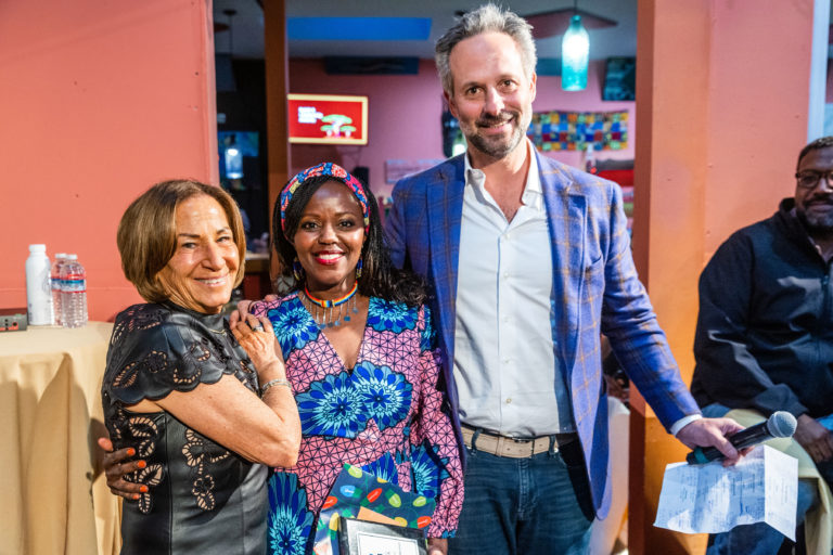 SAN FRANCISCO, CA - March 30 - Marjorie Schlenoff, Flora Mugambi-Mutunga and Andrew Kowal attend Teach With Africa 15th Anniversary Celebrations on March 30th 2023 at Bissap Baobab SF @ 2243 Mission St, SF, CA 94110 US in San Francisco, CA (Photo - Ando Caulfield for Drew Altizer Photography)